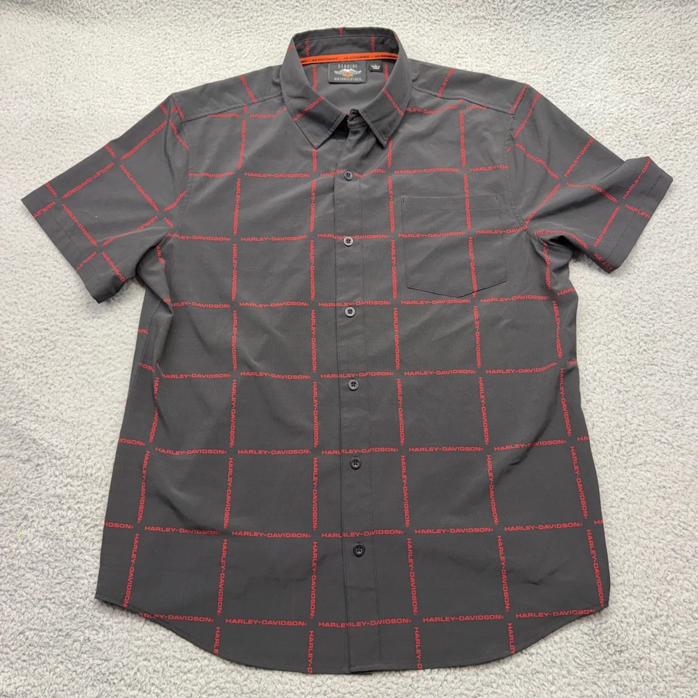 Harley-Davidson 96424-21VM Mens Size Large Black Red Grid Logo Performance Shirt